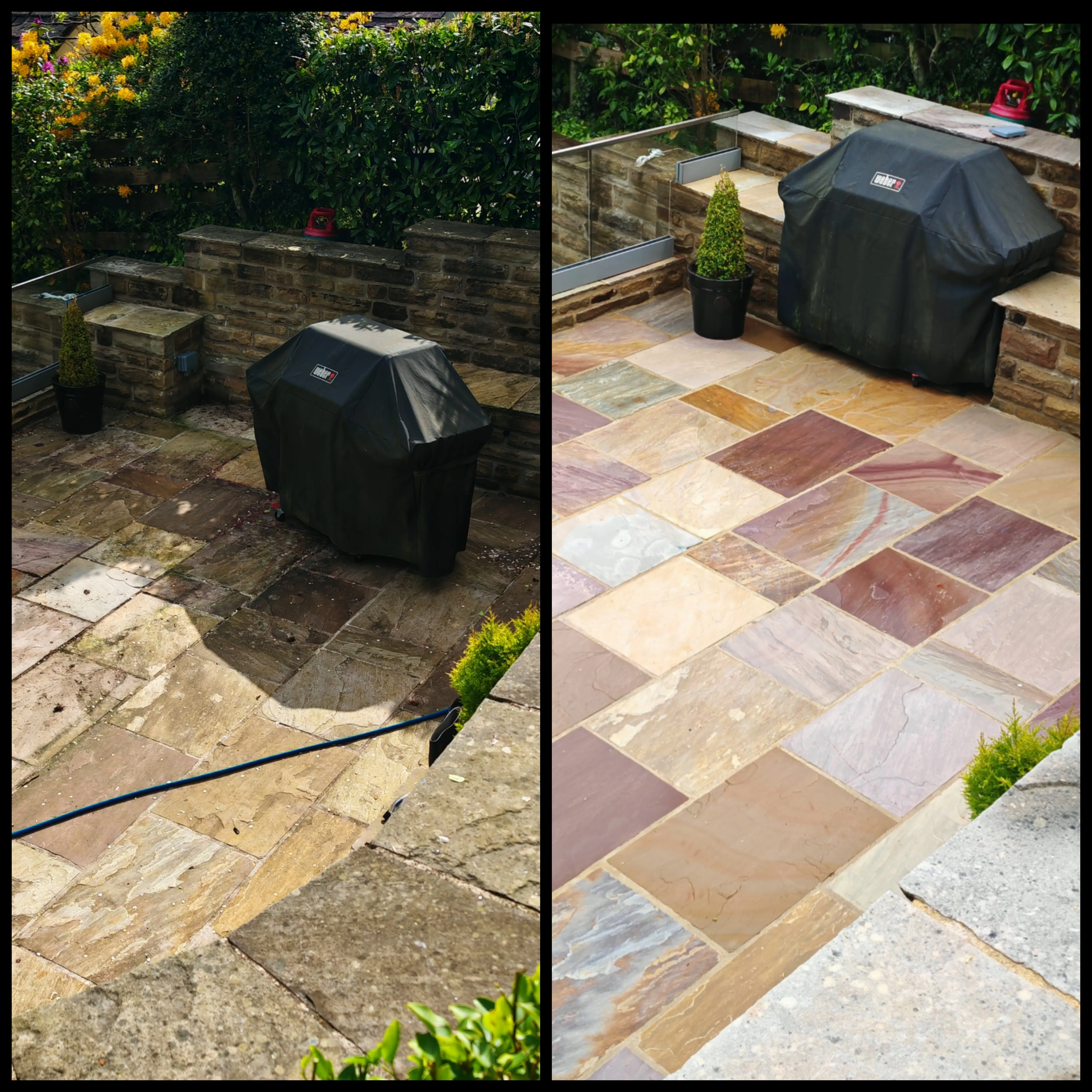 Indian stone patio cleaning before and after