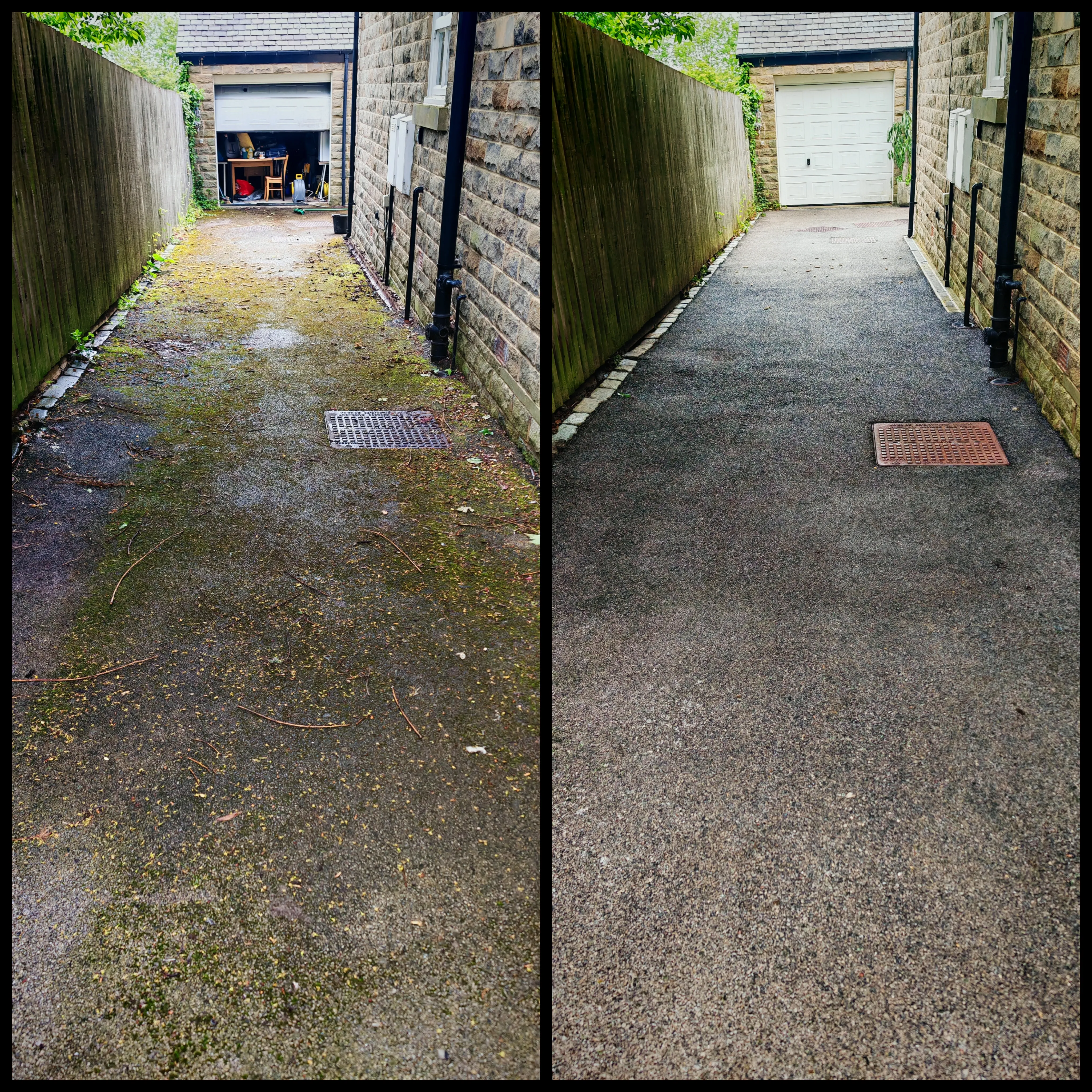 Tarmac drive cleaning before and after