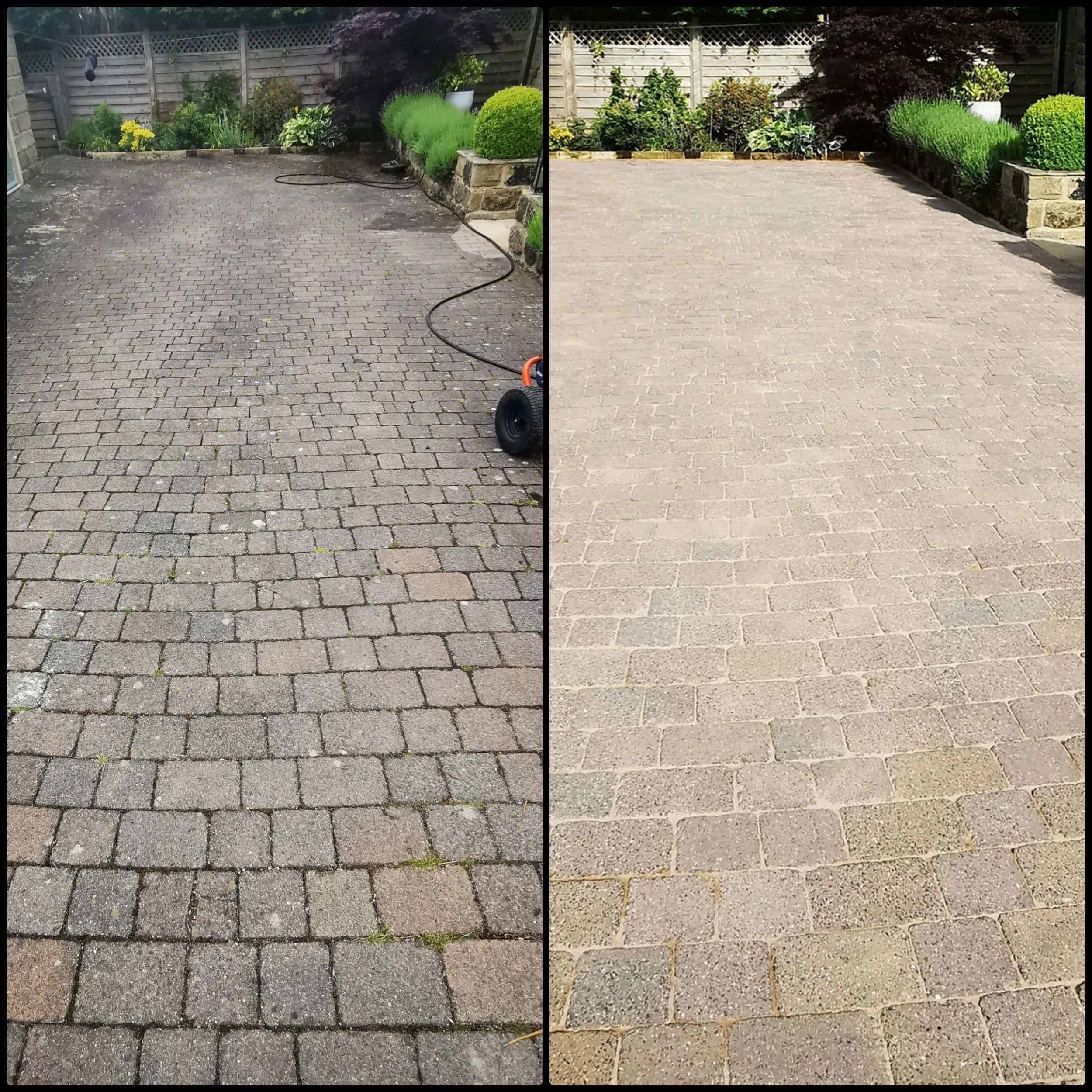 Block paving cleaning before and after