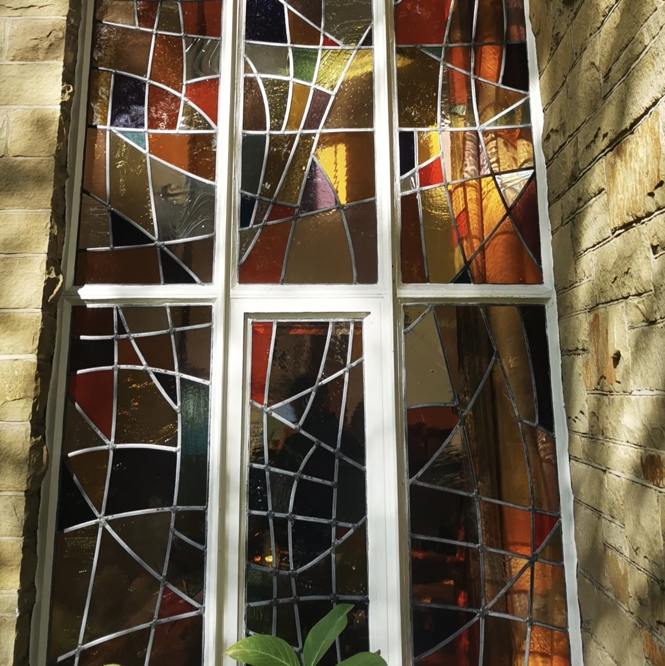 Stained glass window cleaning close-up